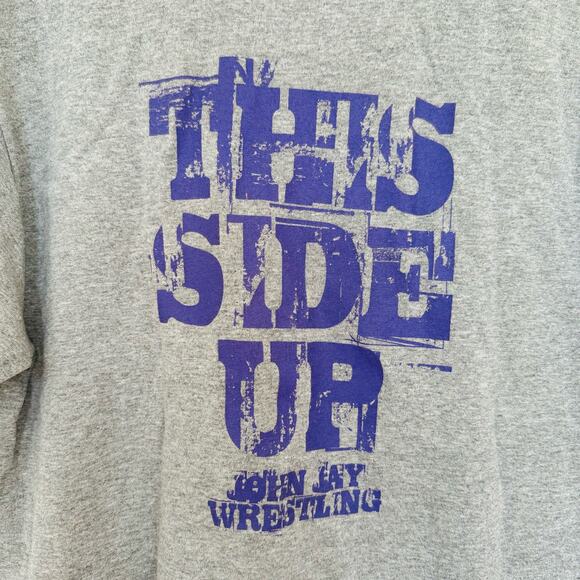 Jerzees Heavyweight Mens Wrestling Cotton Gray Purple Tee Shirt Size Large - Picture 2 of 6